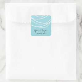 Pegatina Cuadrada Aqua Blue Stylish Sparkling Lights Classy Boda