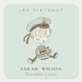 Pegatina Cuadrada Aqua Boys Pequeño marinero Náutico Cualquier Edad