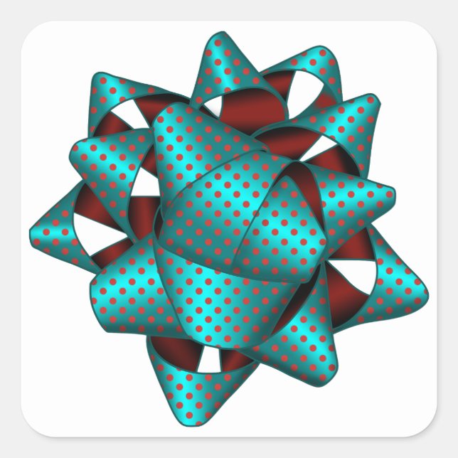 Pegatina Cuadrada Aqua Doted Gift Bow, Pegatinas cuadrados (Anverso)