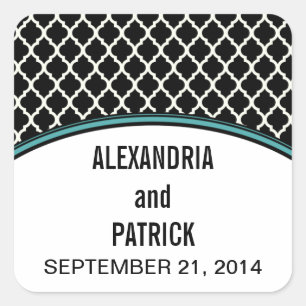 Pegatina Cuadrada Aqua Elegant Quatrefoil Wedding Stickers