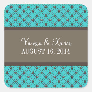 Pegatina Cuadrada Aqua Fancy Lattice Wedding Stickers