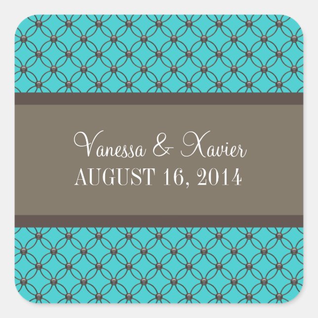 Pegatina Cuadrada Aqua Fancy Lattice Wedding Stickers (Anverso)