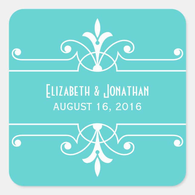 Pegatina Cuadrada Aqua Fancy Ornamental Wedding Stickers (Anverso)
