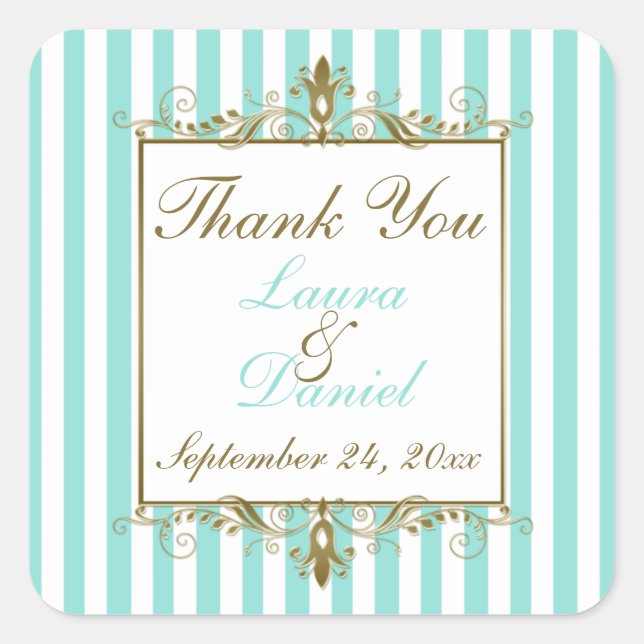Pegatina Cuadrada Aqua, franjas blancas de oro Desplazamiento de bod (Anverso)