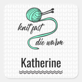 Pegatina Cuadrada Aqua Menthe Knit Fast, muere caliente