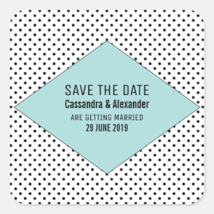 Pegatina Cuadrada Aqua Modern Polka Dots Save the Date