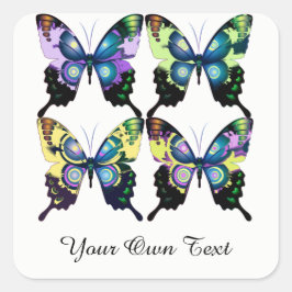 Pegatina Cuadrada Aqua, rosa, personalización - Mariposas elegantes