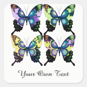 Pegatina Cuadrada Aqua, rosa, personalización - Mariposas elegantes