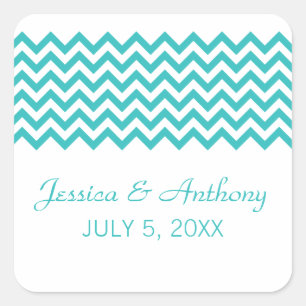Pegatina Cuadrada Aqua Simple Chevron Wedding Stickers