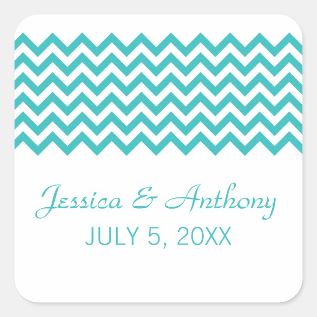Pegatina Cuadrada Aqua Simple Chevron Wedding Stickers (Anverso)