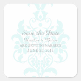 Pegatina Cuadrada Aqua sutil Damask Save the Date Pegatinas