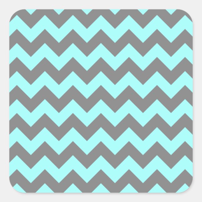 Pegatina Cuadrada Aqua y Gray Zigzag (Anverso)