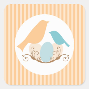 Pegatina Cuadrada Aqua y las aves amarillas niegan Baby Shower