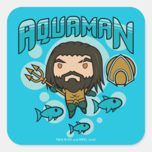 Pegatina Cuadrada Aquaman   Chibi Aquaman Undersea Graphic