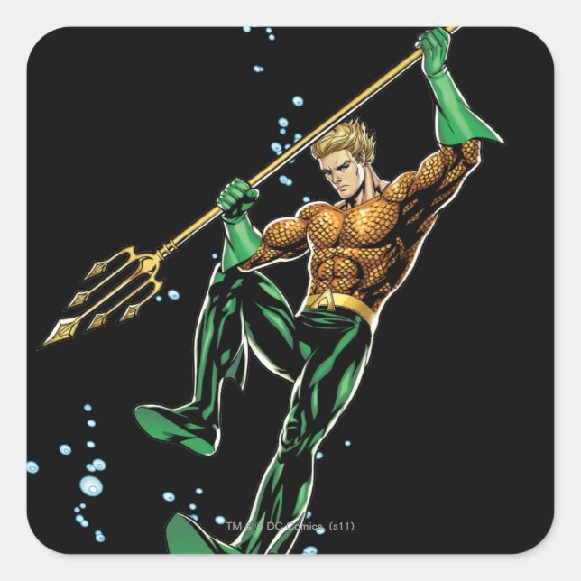 Pegatina Cuadrada Aquaman con Spear (Anverso)