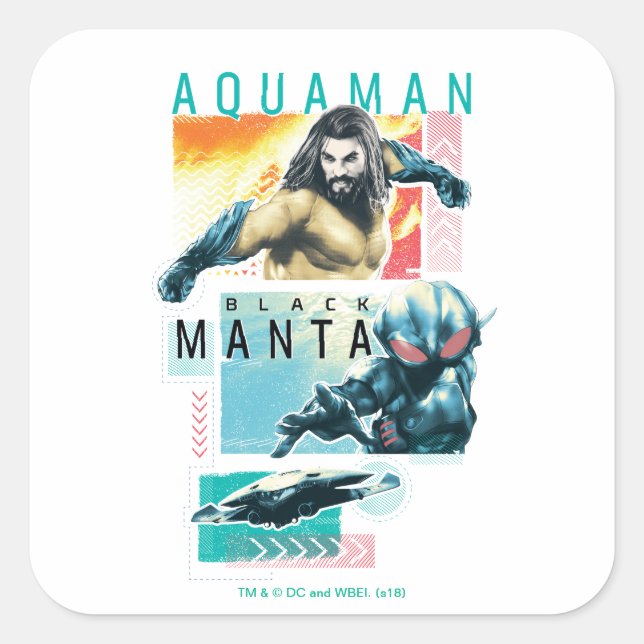 Pegatina Cuadrada Aquaman | Modernist Aquaman & Black Manta Graphic (Anverso)