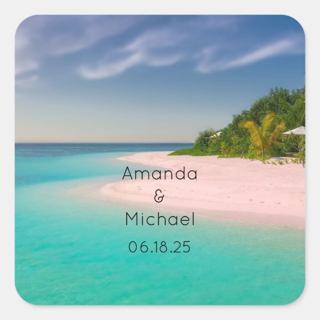 Pegatina Cuadrada Aquamarine Ocean Tropical Beach Scenic Wedding (Anverso)