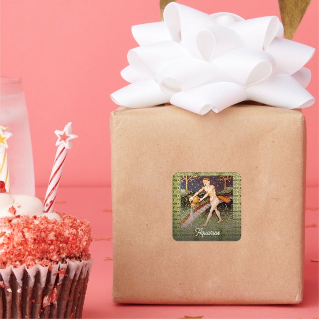 Pegatina Cuadrada Aquarius Water Bearer Zodiac Rótulo Fiesta de Cump (Fiesta)