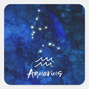 Pegatina Cuadrada Aquarius Zodiac Constellation Blue Galaxy Sky