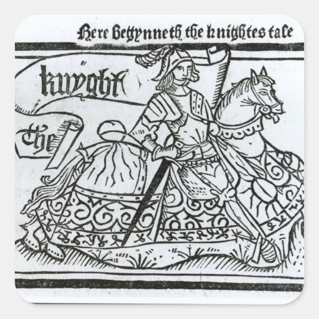 Pegatina Cuadrada "Aquí Begynneth el Knightes Tale (Anverso)