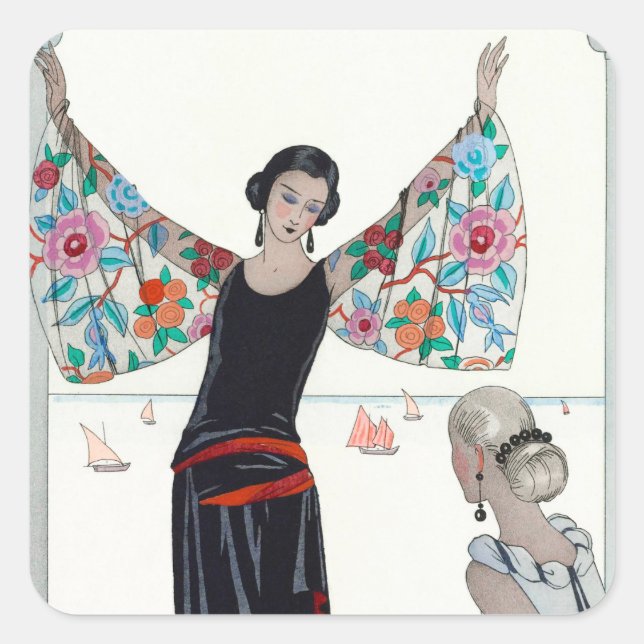 Pegatina Cuadrada Aquí están mis alas - George Barbier (Anverso)