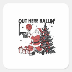 Pegatina Cuadrada Aquí fuera jugando baloncesto deporte Navidad