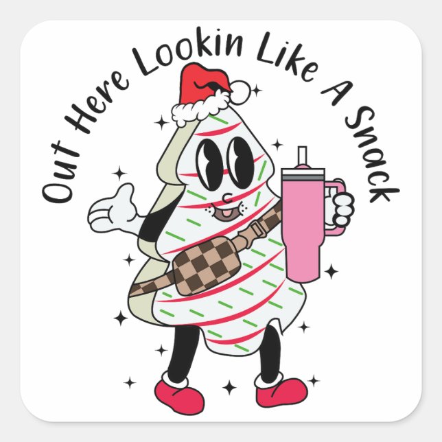 Pegatina Cuadrada Aquí Fuera Parece Un Aperitivo - Pastel De Árbol D (Anverso)