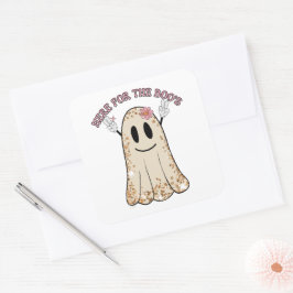 Pegatina Cuadrada AQUÍ POR EL gracioso fantasma de Halloween del BOO