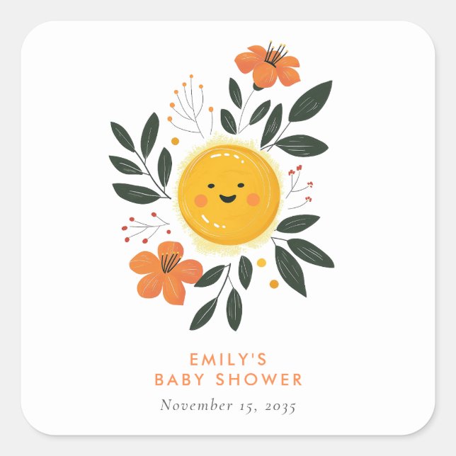 Pegatina Cuadrada Aquí viene el Baby Shower del hijo (Anverso)