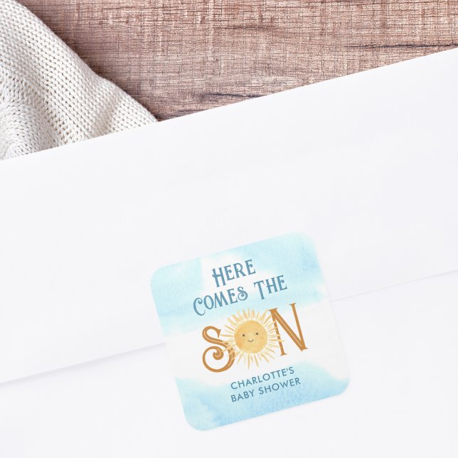 Pegatina Cuadrada Aquí Viene El Baby Shower Del Hijo (Subido por el creador)