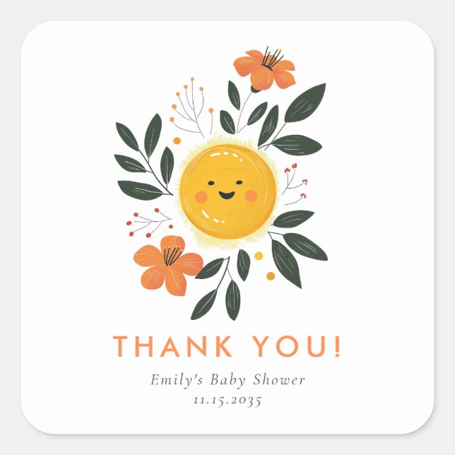 Pegatina Cuadrada Aquí viene el Baby Shower del hijo (Anverso)