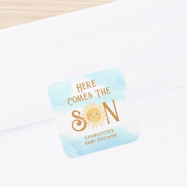 Pegatina Cuadrada Aquí viene el Baby Shower del niño (Subido por el creador)