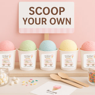 Pegatina Cuadrada ¡Aquí viene la noticia!   Camión de helado rosa