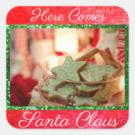 Pegatina Cuadrada Aquí viene Santa Claus Cookies Pegatinas