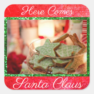 Pegatina Cuadrada Aquí viene Santa Claus Cookies Pegatinas