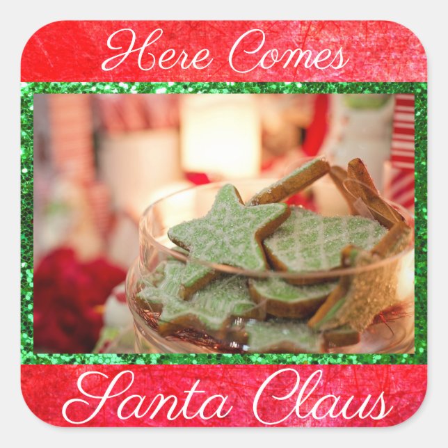 Pegatina Cuadrada Aquí viene Santa Claus Cookies Pegatinas (Anverso)