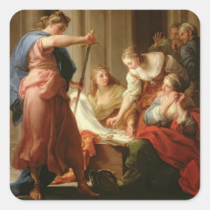 Pegatina Cuadrada Aquiles en la corte de rey Lycomedes con su D