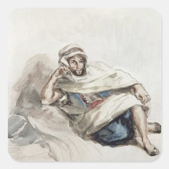 Pegatina Cuadrada Árabe sentado (Anverso)