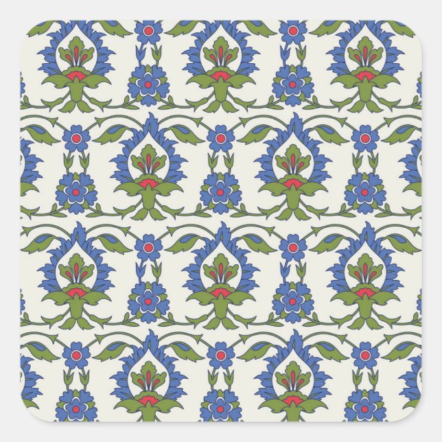 Pegatina Cuadrada Árabe Tradicional: Iznik Tile Seamless. (Anverso)