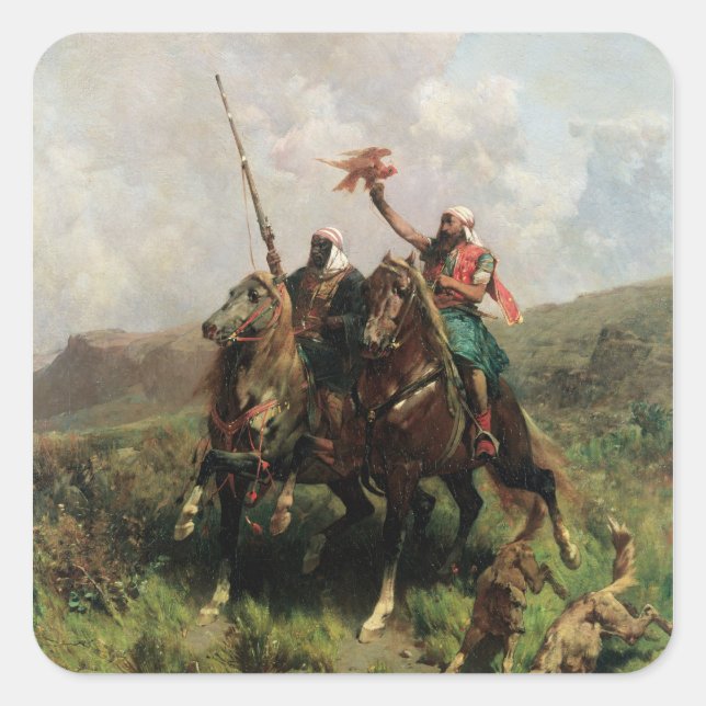 Pegatina Cuadrada Árabes con un Halcón (Anverso)