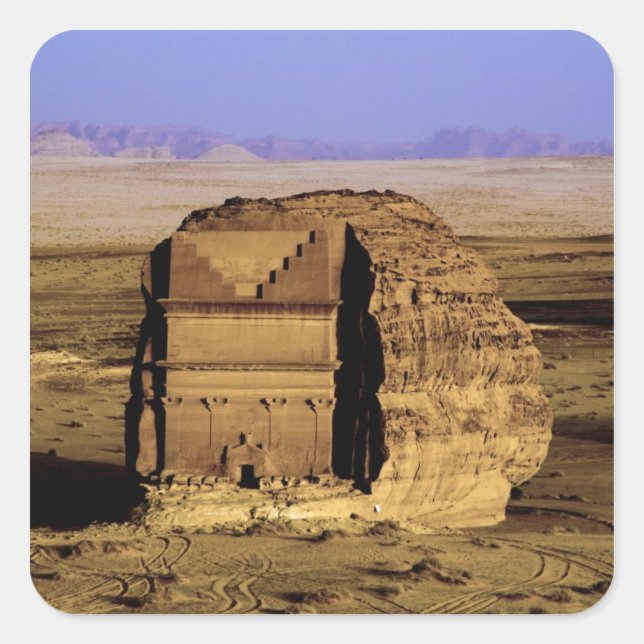 Pegatina Cuadrada Arabia Saudita, lugar de Madain Saleh, antiguo (Anverso)