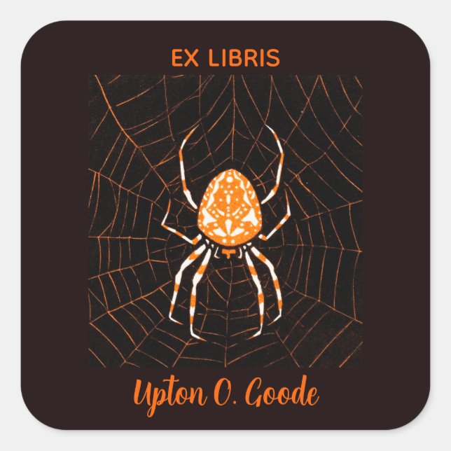 Pegatina Cuadrada Araña de época editable en una placa de libro web (Anverso)
