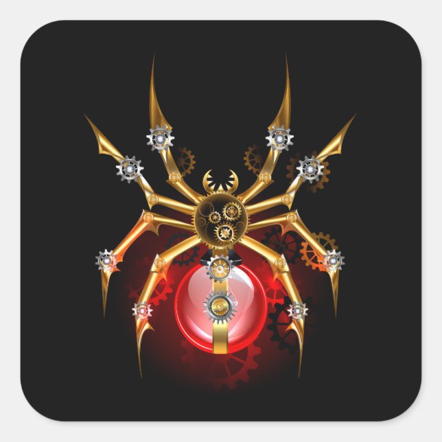 Pegatina Cuadrada Araña de vapor sobre negro (Anverso)