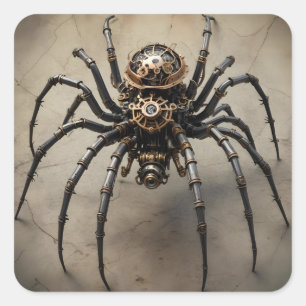 Pegatina Cuadrada Araña Steampunk