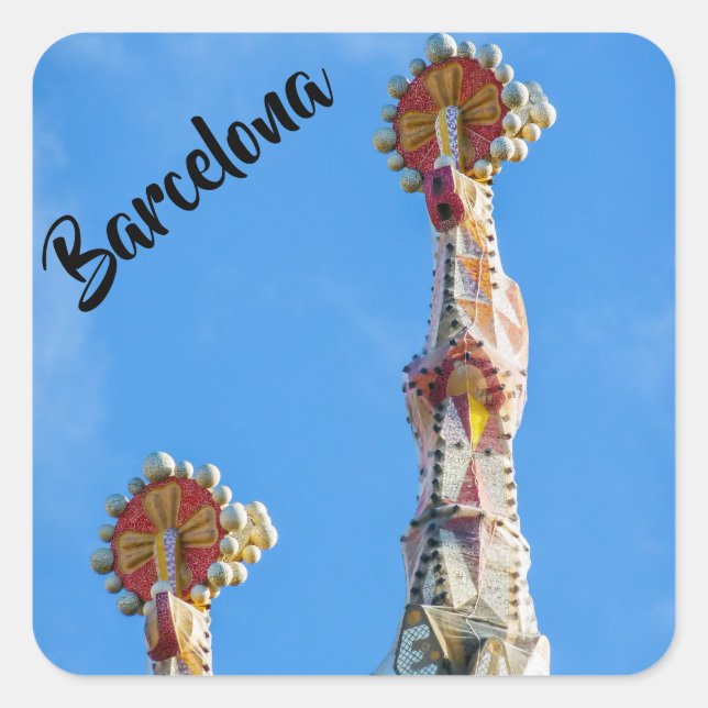 Pegatina Cuadrada Arañas de La Sagrada Familia en Barcelona, España (Anverso)