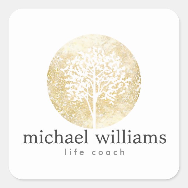 Pegatina Cuadrada Árbol acuático de oro (Anverso)