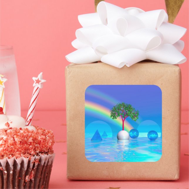 Pegatina Cuadrada Árbol arcoiris (Fiesta)