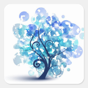 Pegatina Cuadrada Árbol azul