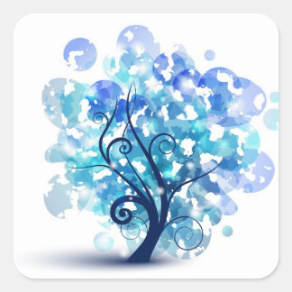 Pegatina Cuadrada Árbol azul
