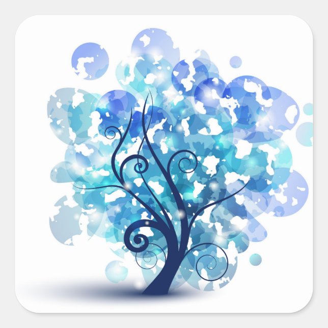 Pegatina Cuadrada Árbol azul (Anverso)